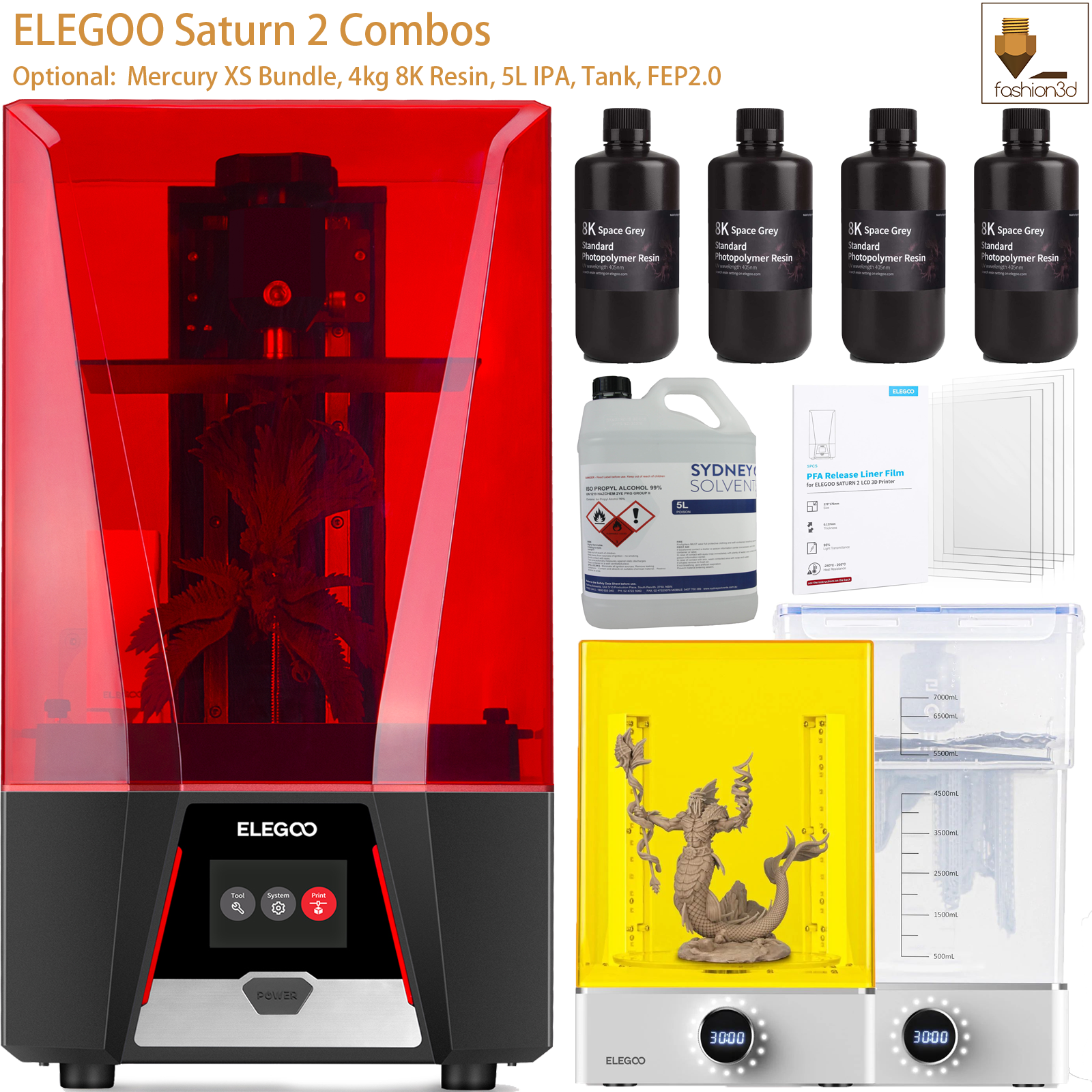 ELEGOO Saturn 3 Ultra MSLA 3D Printer and ELEGOO Mercury XS Bundle Wash and  Cure Station